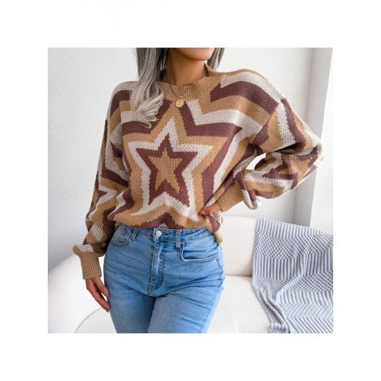 Contrast Color Star Pullover Sweaters For Women