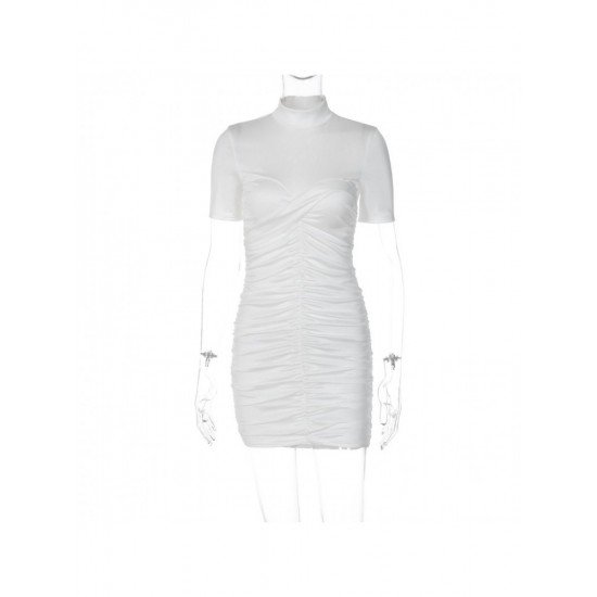 Summer White Ruched Short Sleeve Dresses