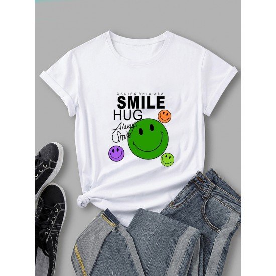 Smile Face Emoji Graphics T Shirts For Women