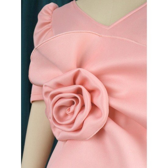  V Neck Puff Sleeveless Pure Color Hip Dress