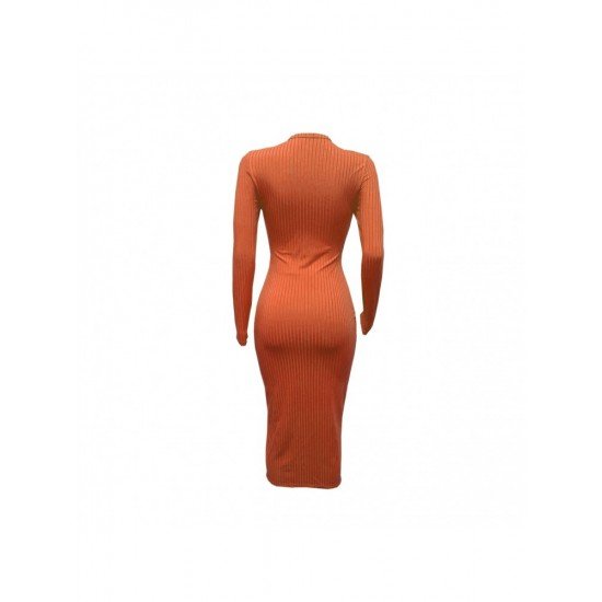  Slim V Neck Pure Color Split Women's Dress