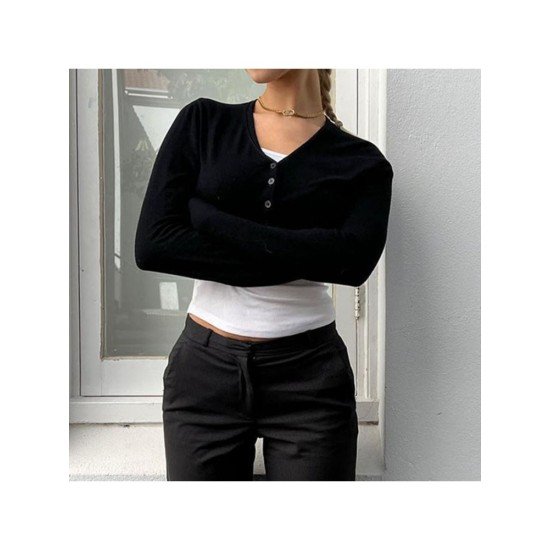 Sexy Black V Neck Cropped Tops