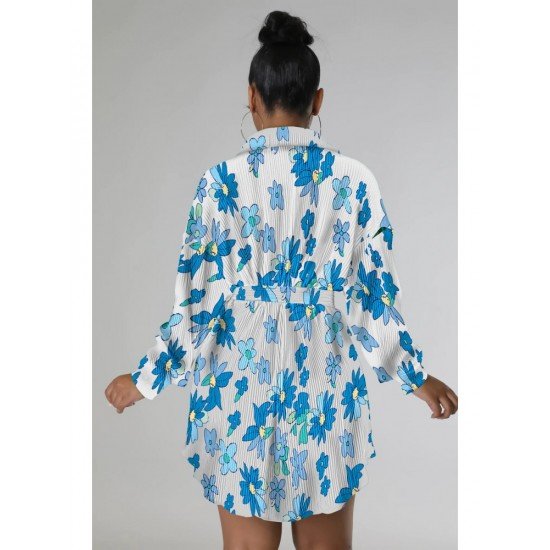 Casual Long Sleeve Flower Gradient Color Short Dress