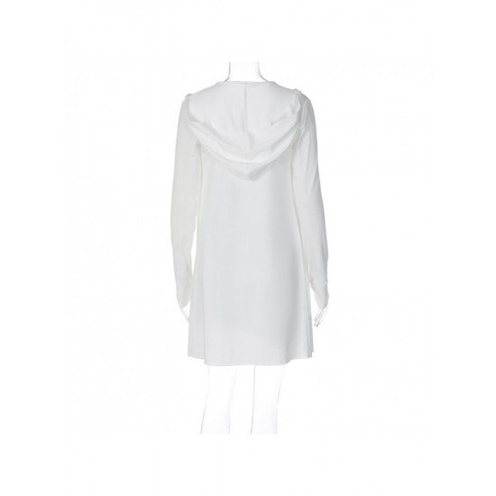 Sleeveless White Mini Dress And Hooded Coat Sets