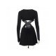 Backless Deep V Neck Black Mini Dress