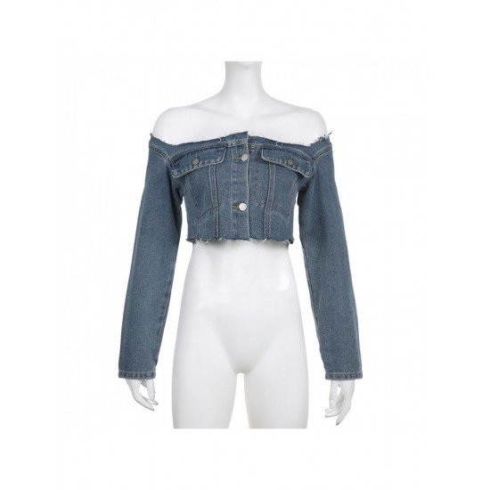 Designer Square Neck Blue Denim Cropped Jackets