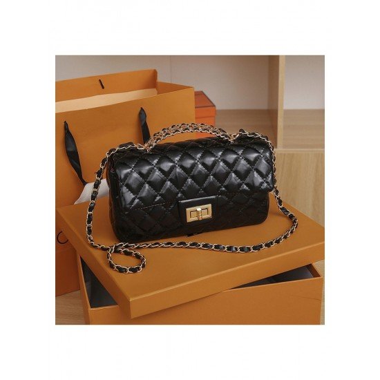  Rhombus Lattice Twist Lock Ladies Shoulder Bags