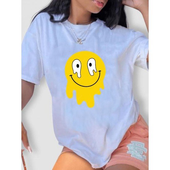 Women Smile Face Melting Graphic Summer T Shirts