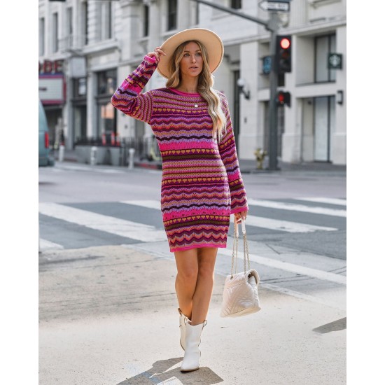  2022 Round Neck Sweater Long Sleeve Dress