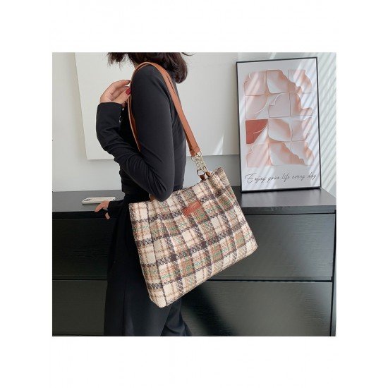 Black Canvas Plaid Ladies Tote Bags