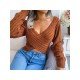 Sexy V Neck Solid Long Sleeve Cropped Sweaters