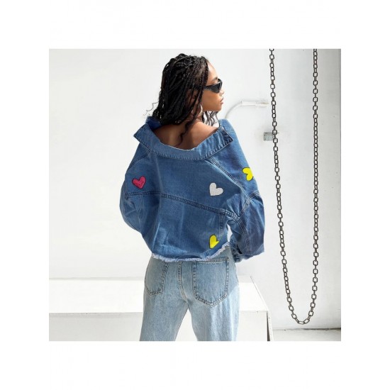  Fashion Heart Printed Women's Denim Jacket