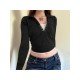 Patchwork Fall Black Cropped Tops