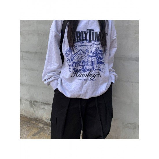 Vintage Loose Printed Crew Neck Sweatshirts