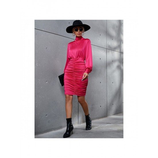 Turtle Neck Ruched Party Fall Dresses