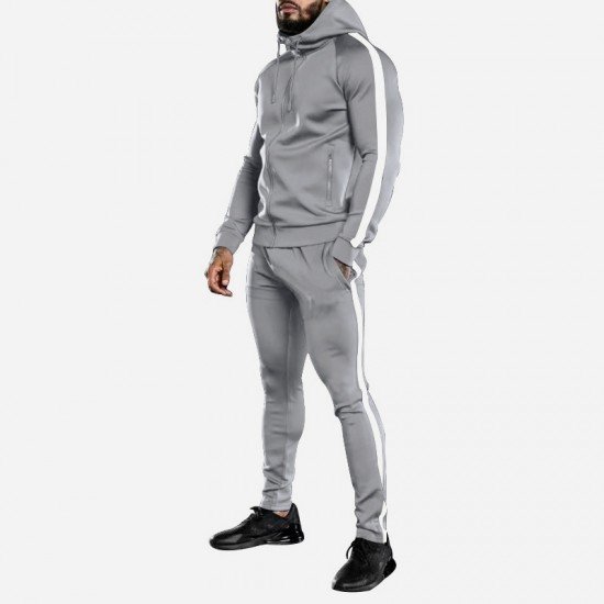  Men's Leisure Sports Hooded Zipper Two-Piece Set