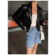  Stylish PU Pure Color Women's Short Jacket