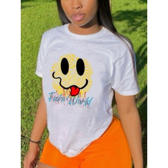 Streewear White Smile Face Graphic Tops