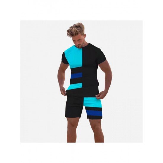  Leisure Sports Colorblock Short Suits For Men