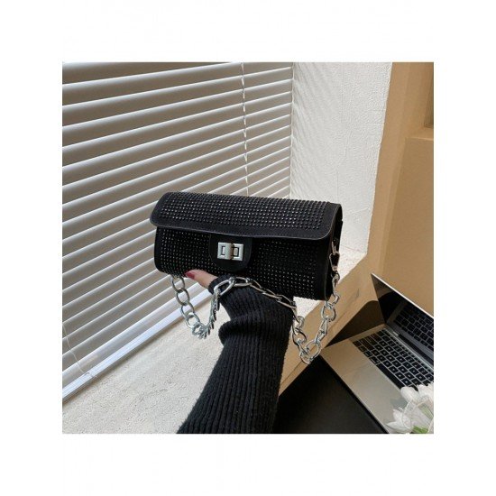  Hot Drilling Chain Twist Lock Black Shoulder Bags