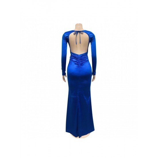  Sexy V Neck Pure Color Backless Long Dress