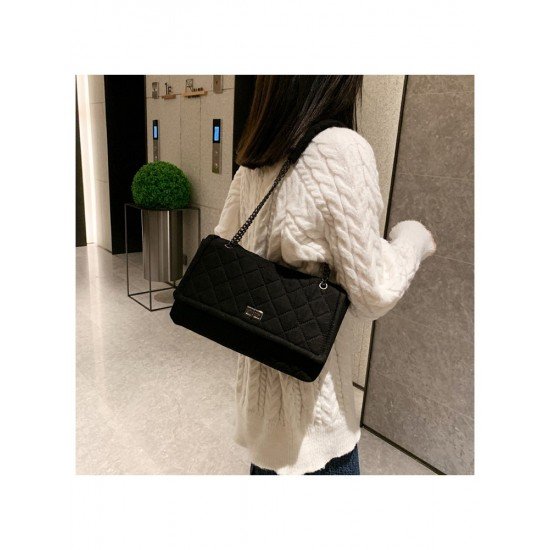 Fashion Black Canvas Rhombus Lattice Shoulder Bags