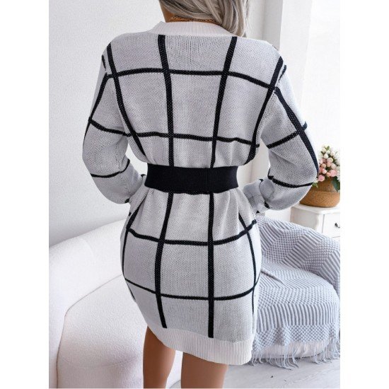 Casual Contrast Color Long Sleeve Sweater Dress