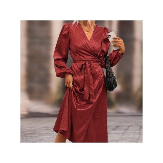 Puff Sleeve V Neck Vintage Maxi Dresses