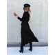  Pure Color Split Long Sleeve Dress