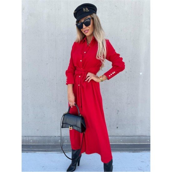  Pure Color Split Long Sleeve Dress