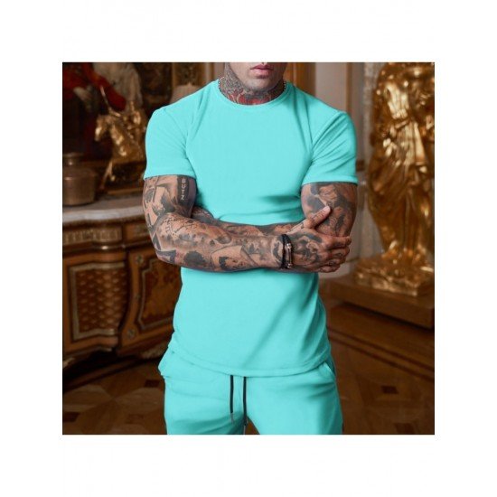  Pure Color Top And Pocket Shorts Men's Casual Suits