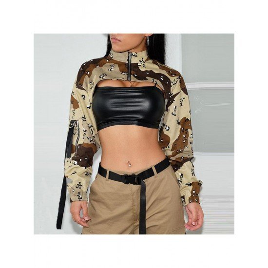  Women's Camouflage Long Sleeve Short Coat