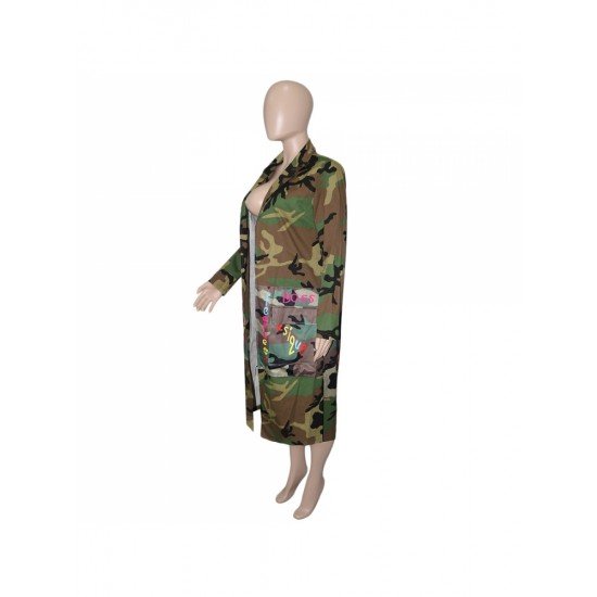 Camouflage Patchwork Casual Fall Long Coats