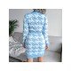 Houndstooth V Neck Long Sleeve Sweater Dress