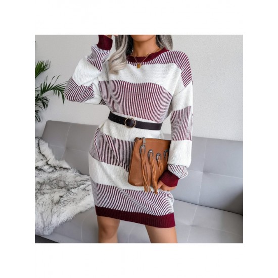 Ladies Casual Striped Sweater Dresses