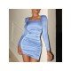 Backless Ruched Long Sleeve Bodycon Mini Dress