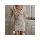 Cute White Hooded Collar Sweater Mini Dress