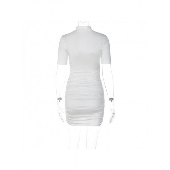 Summer White Ruched Short Sleeve Dresses