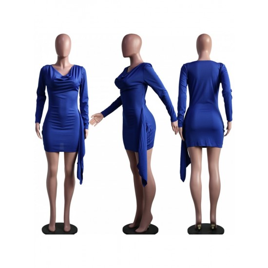  Casual Pure Color Long Sleeve Women's Dress