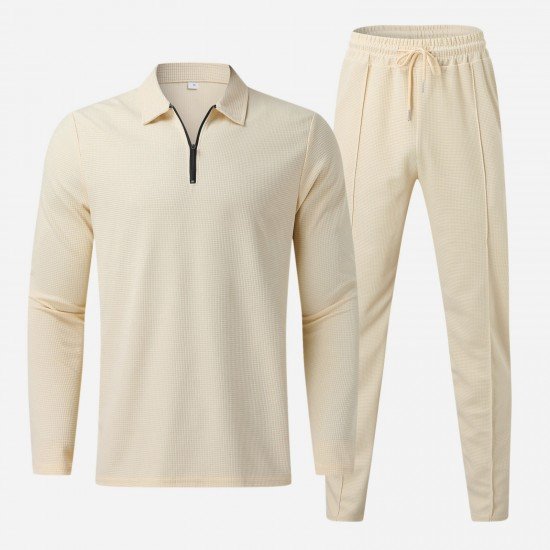  Leisure Pure Color Top And Trouser Men's Suit