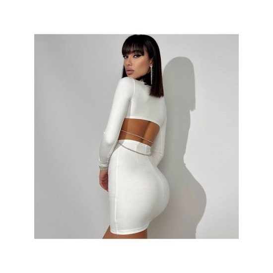 Sexy Cut Out White Mock Neck Bodycon Mini Dress