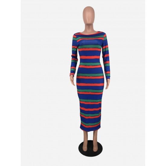 Striped Fashion Striped Long Sleeve Maxi Dress