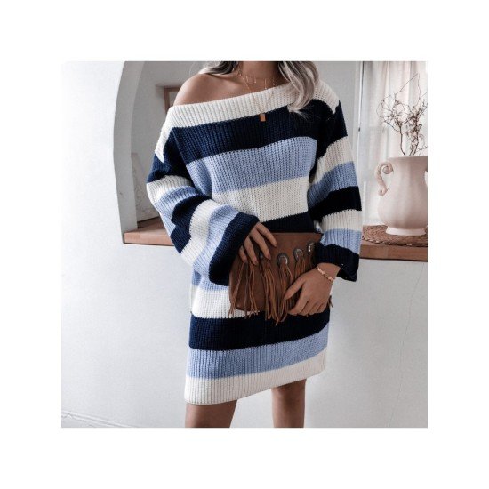 Loose Striped Sweater Long Sleeve Dress