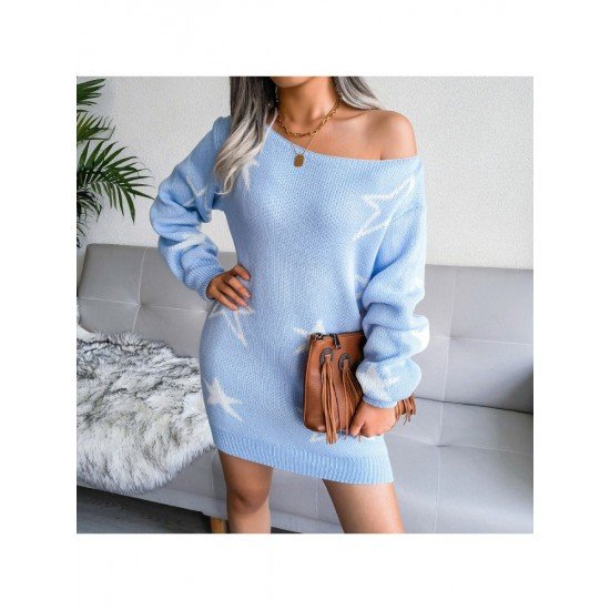 Star Pattern Long Sleeve Women Sweater Dress