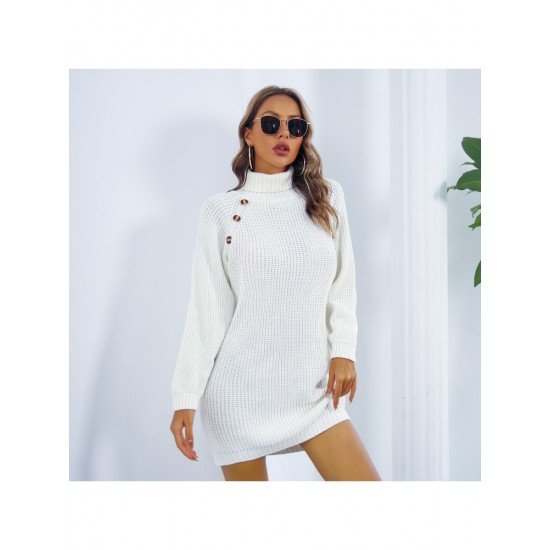 Turtle Neck Pullover Solid Long Sleeve Sweater Dress