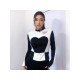 Embroidery Black White Color Blocking Jacket Coats