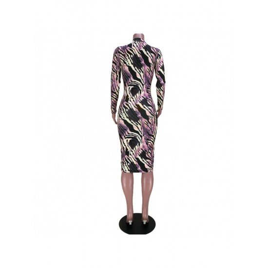 Fashionable Printed Long Sleeve Knee Length Dress