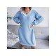 White V Neck Long Sleeve Short Sweater Dresses