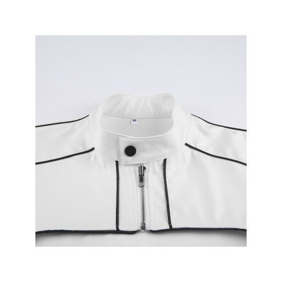 Punk Style Stand Collar White Leather Cropped Jackets