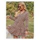 Rural Style V Neck Ruffles Puff Sleeve Short Dress